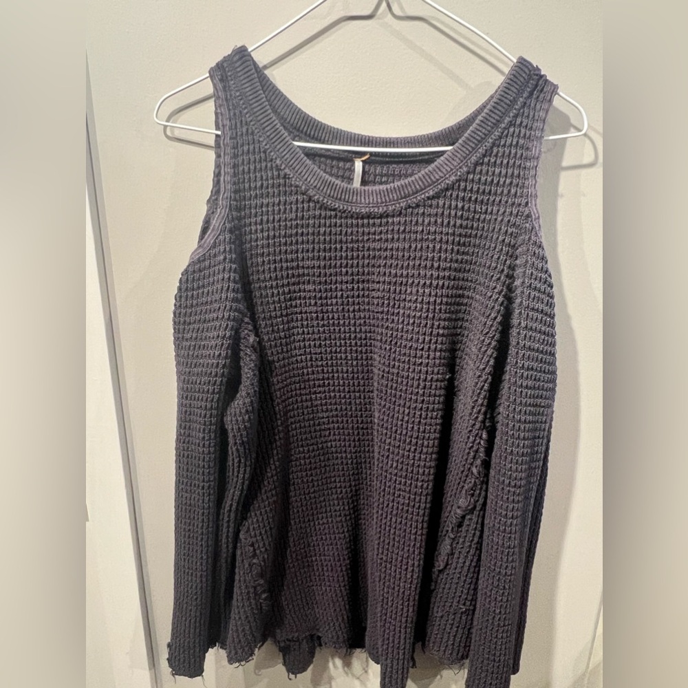 Free People Grey Open Should Sweater, Distressed Design